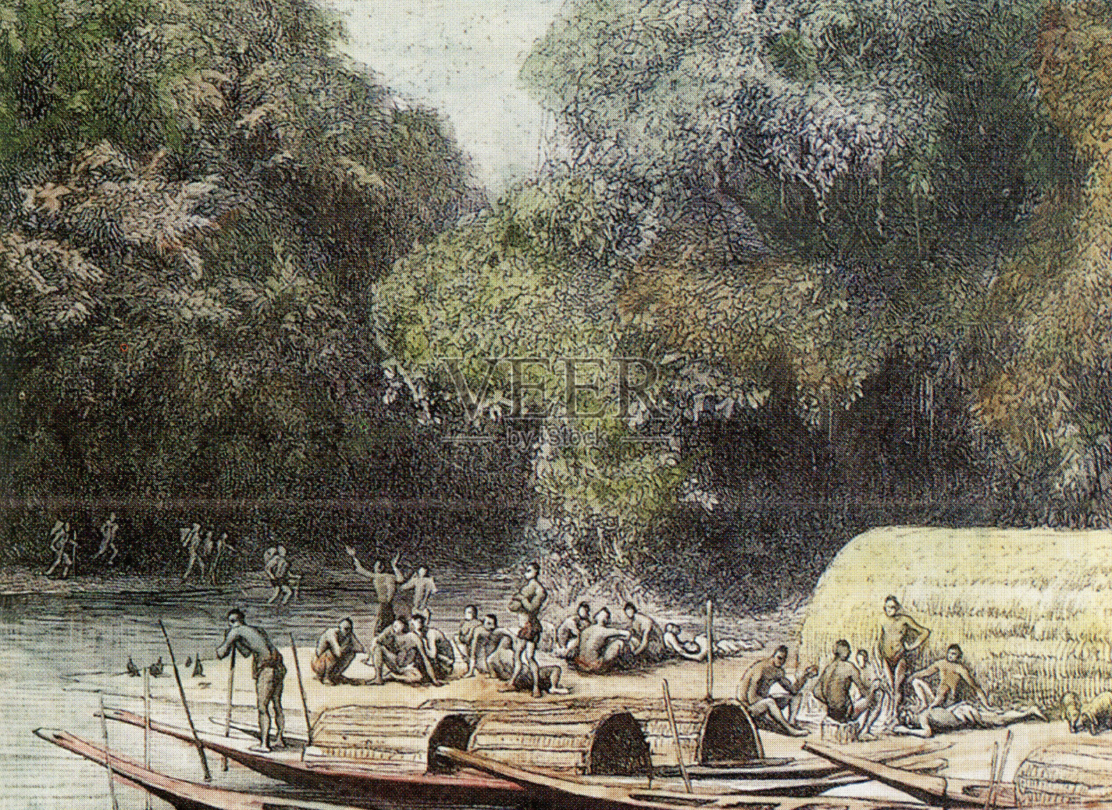 老挝河边市场插画图片素材