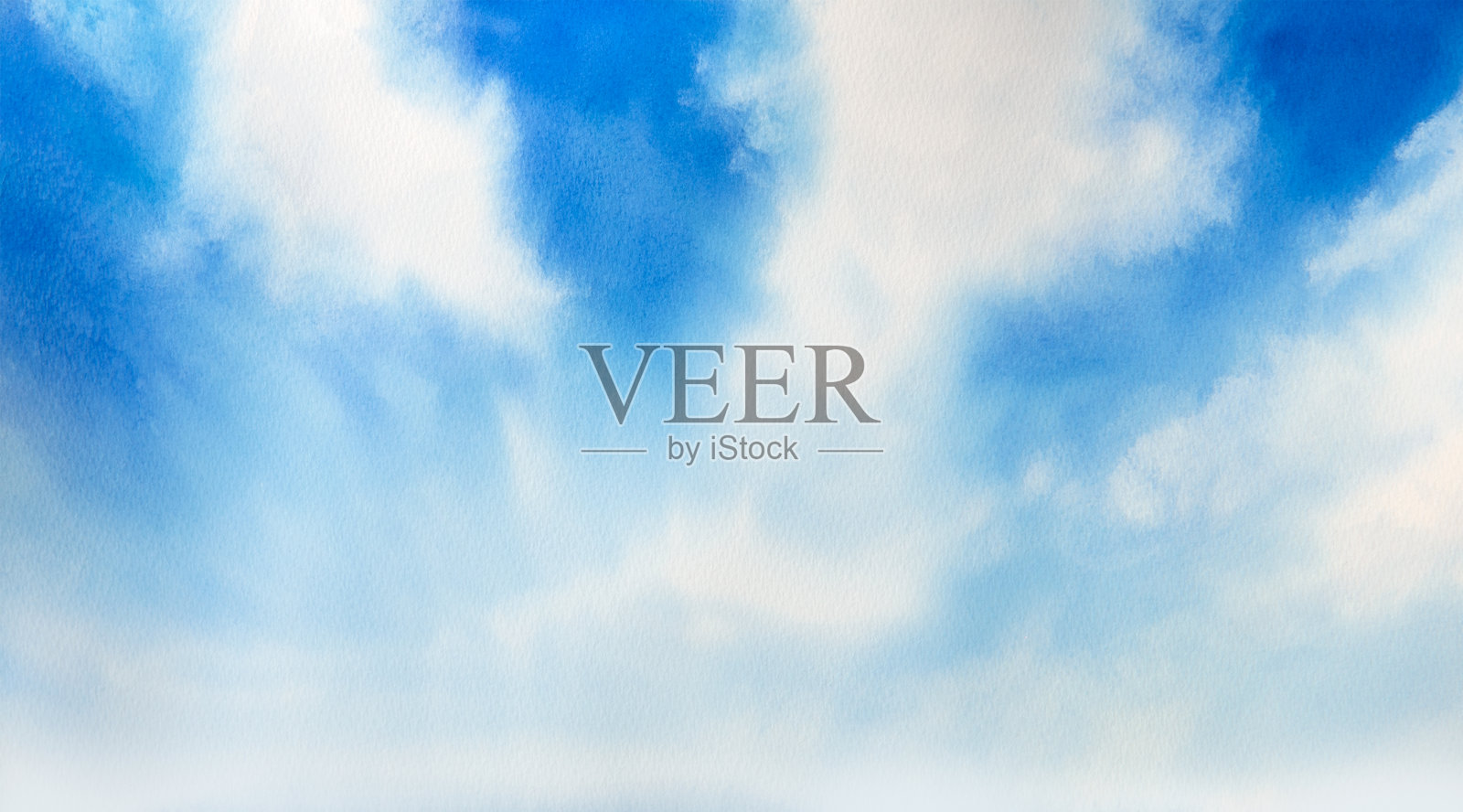 水彩山水插画，蓝天白云插画图片素材