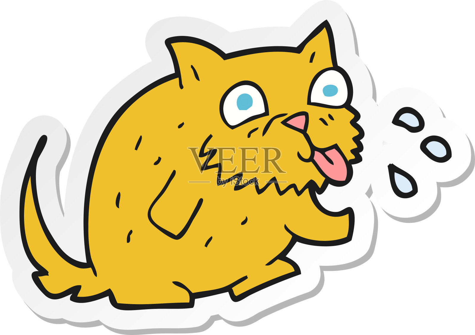 卡通猫吹覆盆子的贴纸插画图片素材