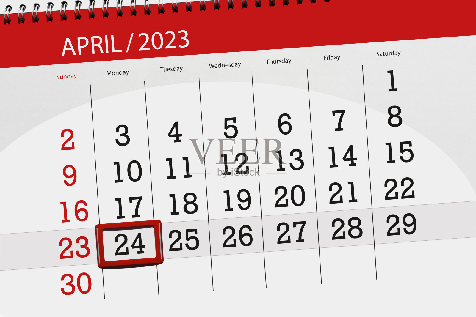 日历2023年，截止日期，日，月，页，组织者，日期，四月，星期一，第24号插画图片素材
