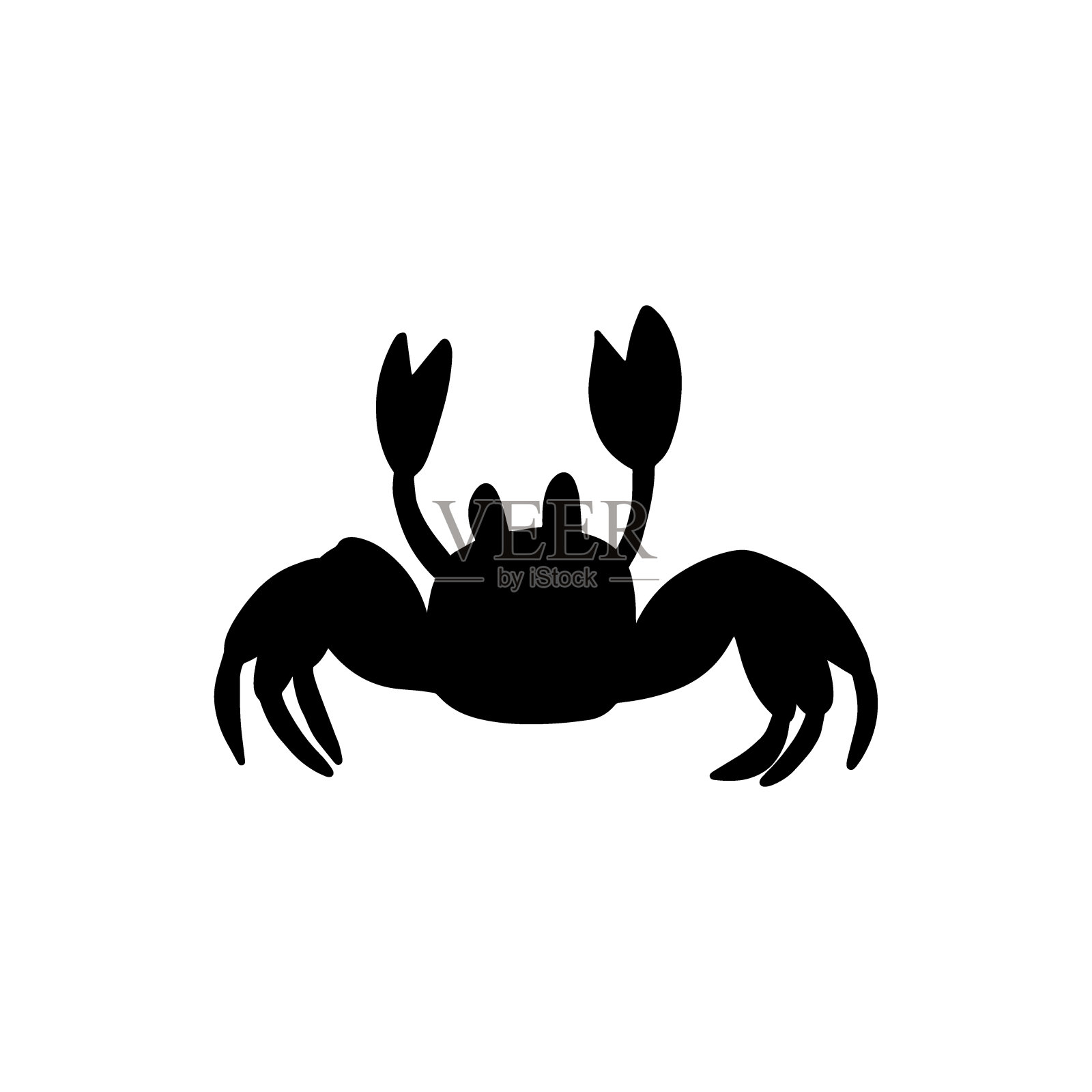 白色背景上的黑色剪影螃蟹。矢量手绘儿童插图。海海洋。海底世界插画图片素材