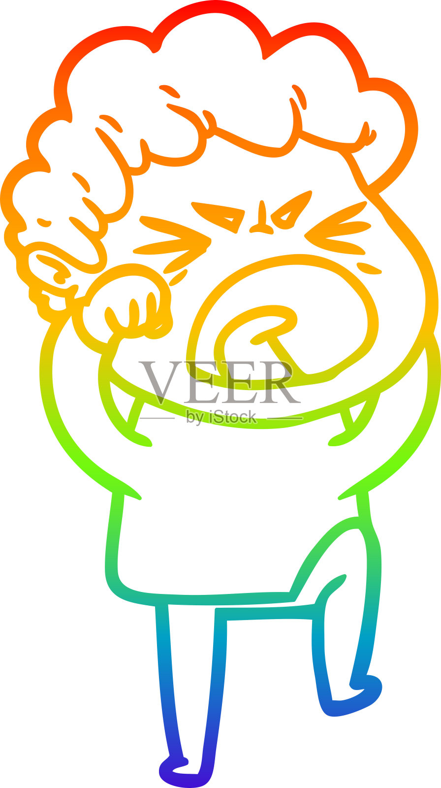 彩虹渐变线画一个卡通愤怒的人插画图片素材