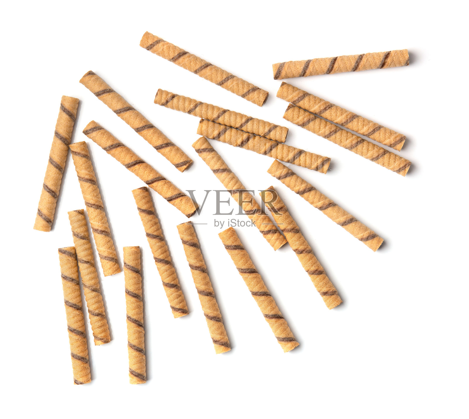 白底酥脆的威化卷。照片摄影图片