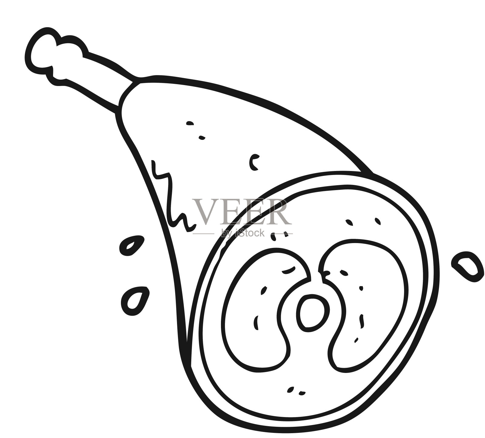 手绘黑白卡通肉插画图片素材