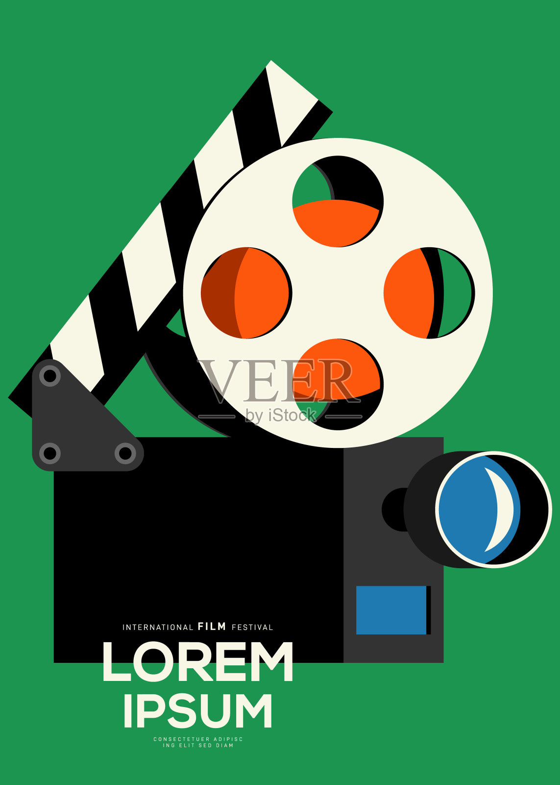 电影海报设计模板背景与老式电影相机插画图片素材