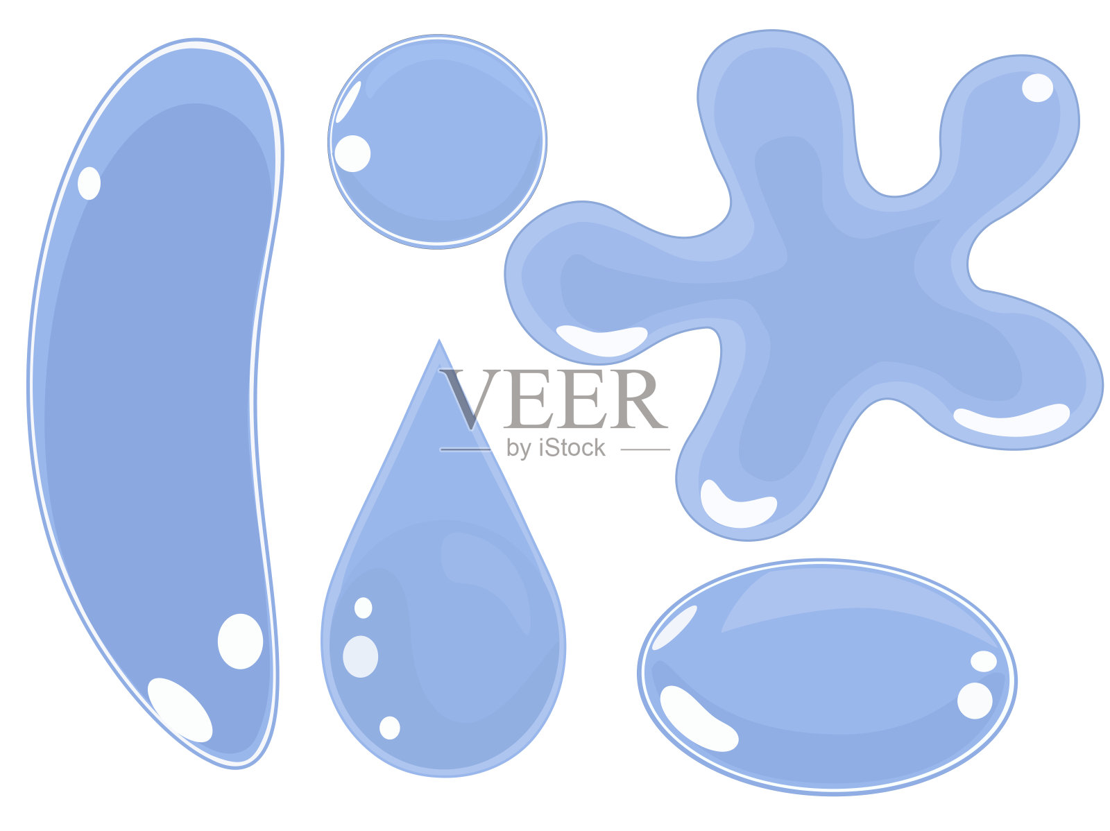 画着不同形状的蓝色水滴插画图片素材