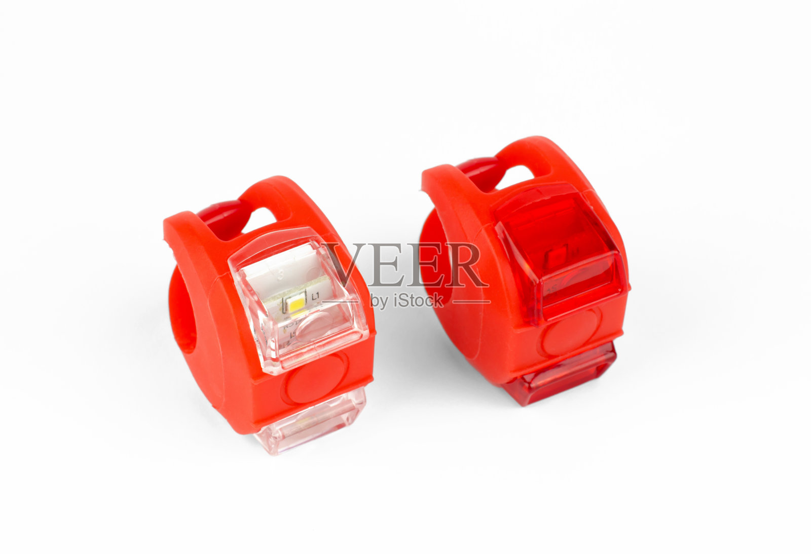 前后方自行车灯在白色背景照片摄影图片