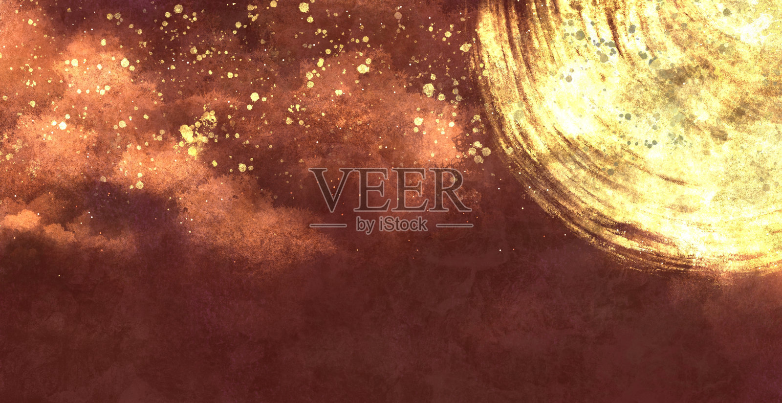 超级月亮背景与亚洲风格插画图片素材