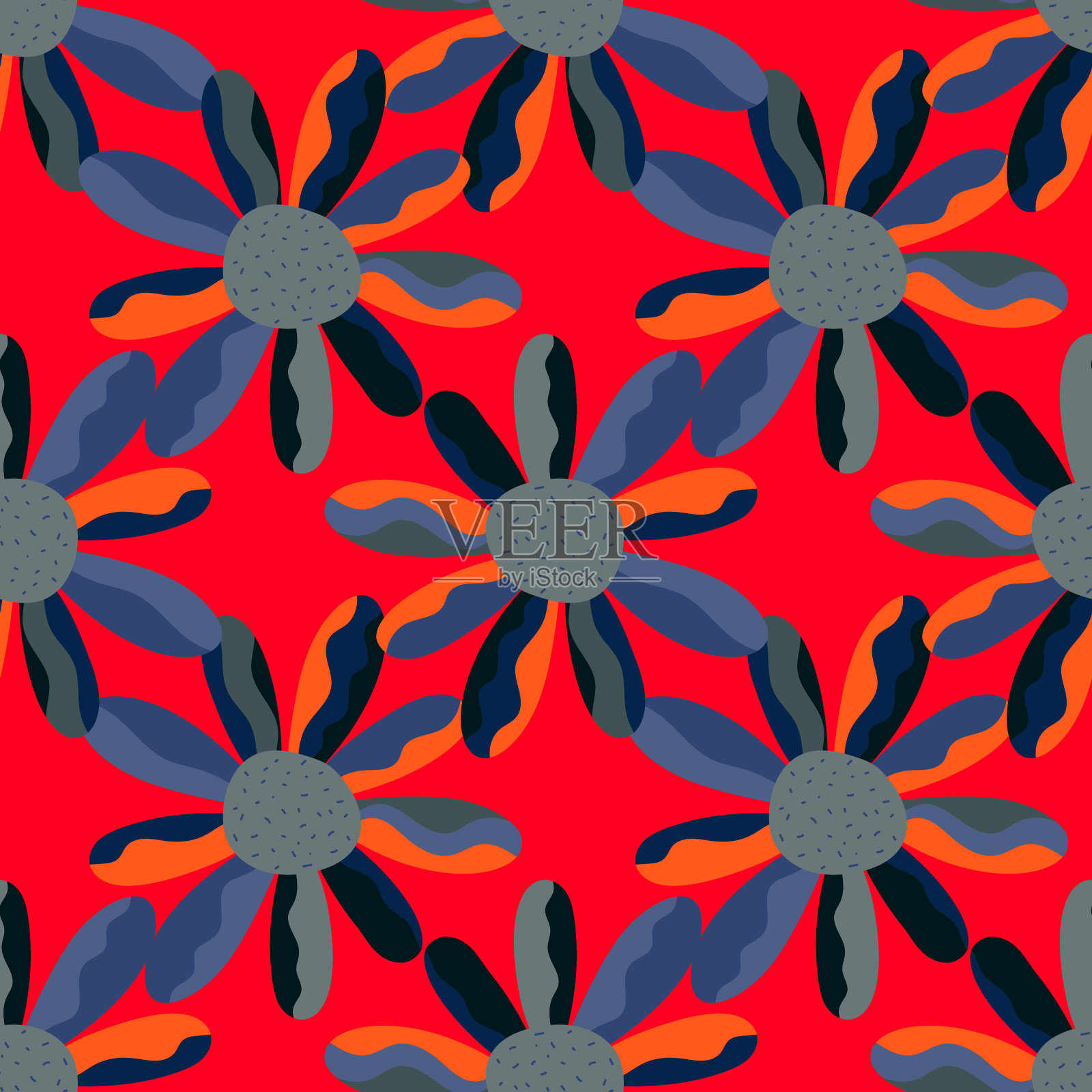 无缝图案与装饰花。花卉矢量背景。插画图片素材