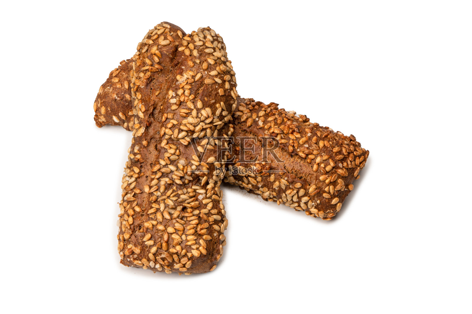 白色背景上的葵花籽面包。照片摄影图片