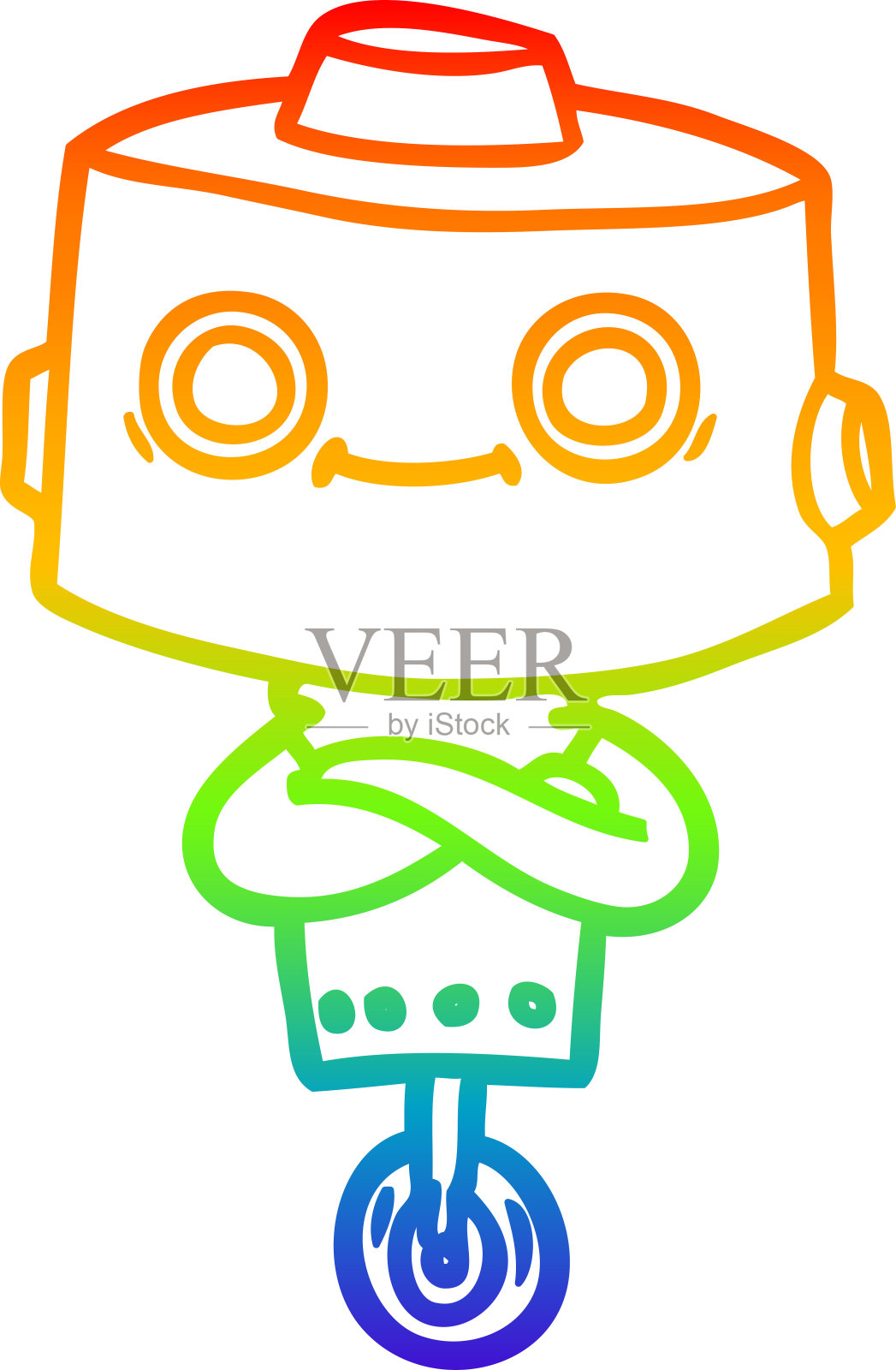 彩虹渐变线绘制的卡通机器人插画图片素材