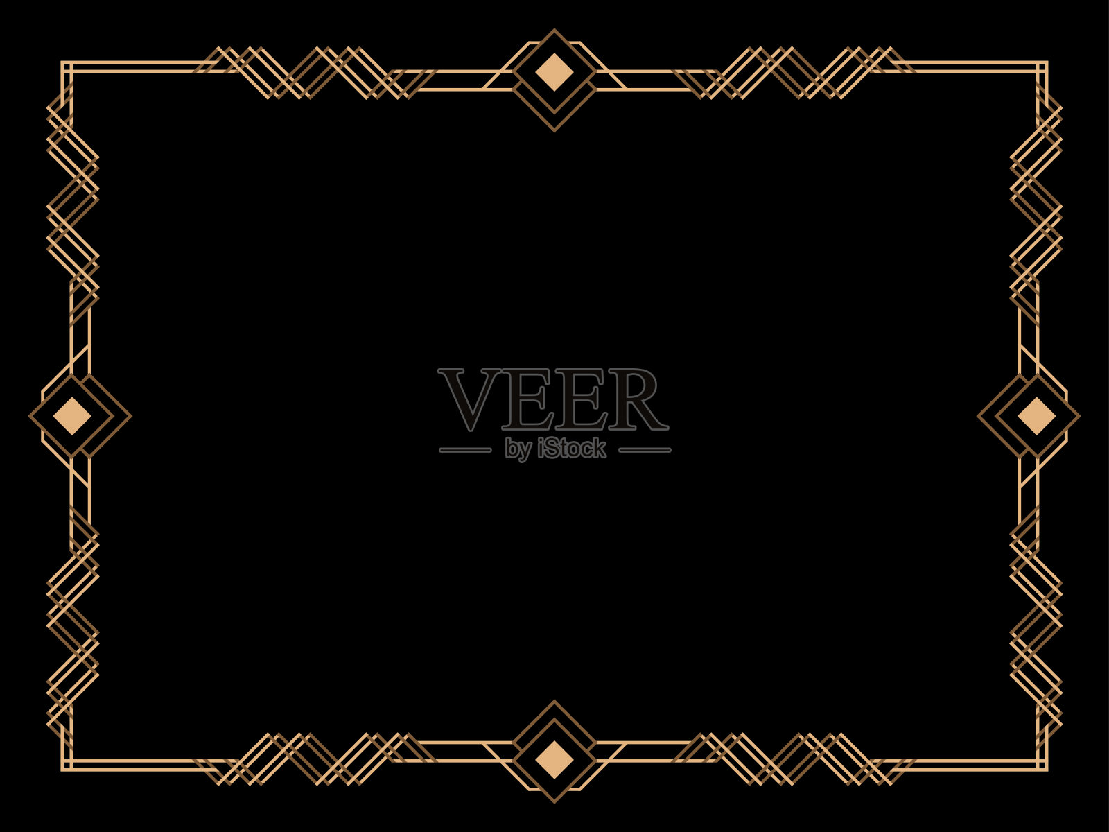 装饰艺术框架。复古线性边界。为请柬、传单和贺卡设计模板。几何黄金框架。20世纪20 - 30年代的风格。矢量图插画图片素材