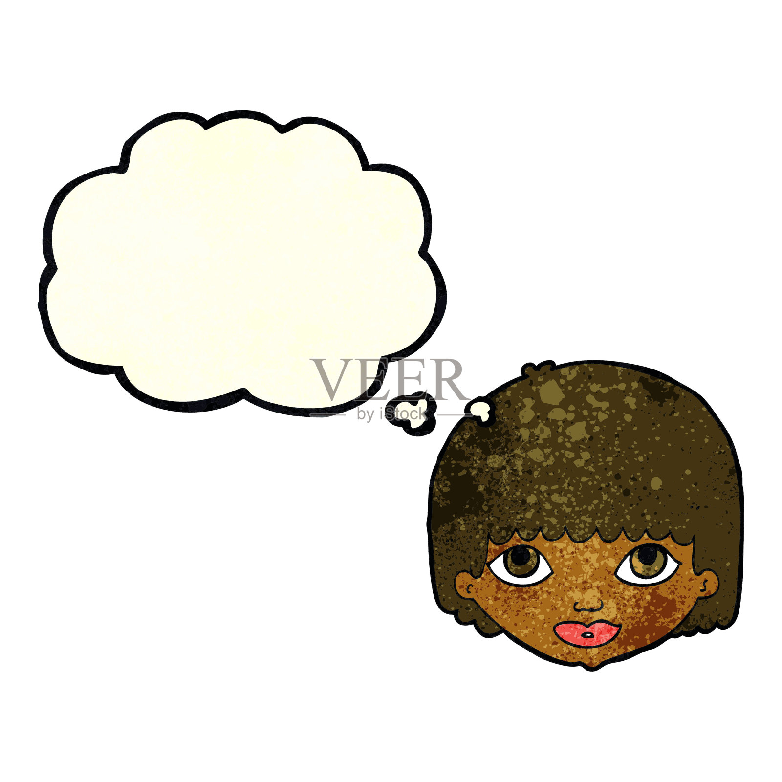 带有思想泡泡的卡通女性面孔插画图片素材