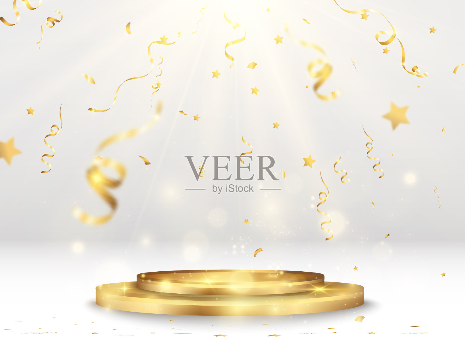 一个现实的讲台与下降的金色五彩纸屑的说明。插画图片素材