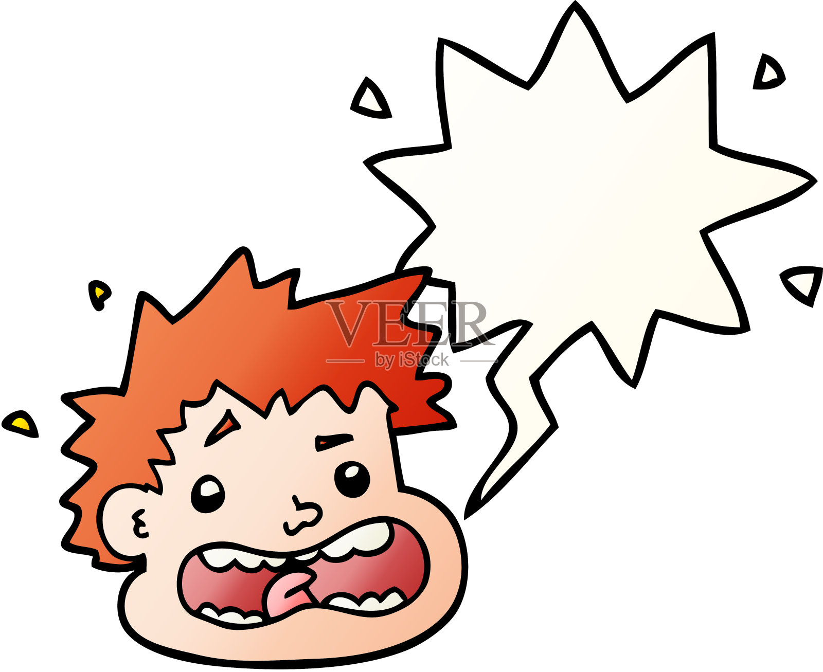 卡通恐惧的脸与语音泡沫平滑渐变风格插画图片素材