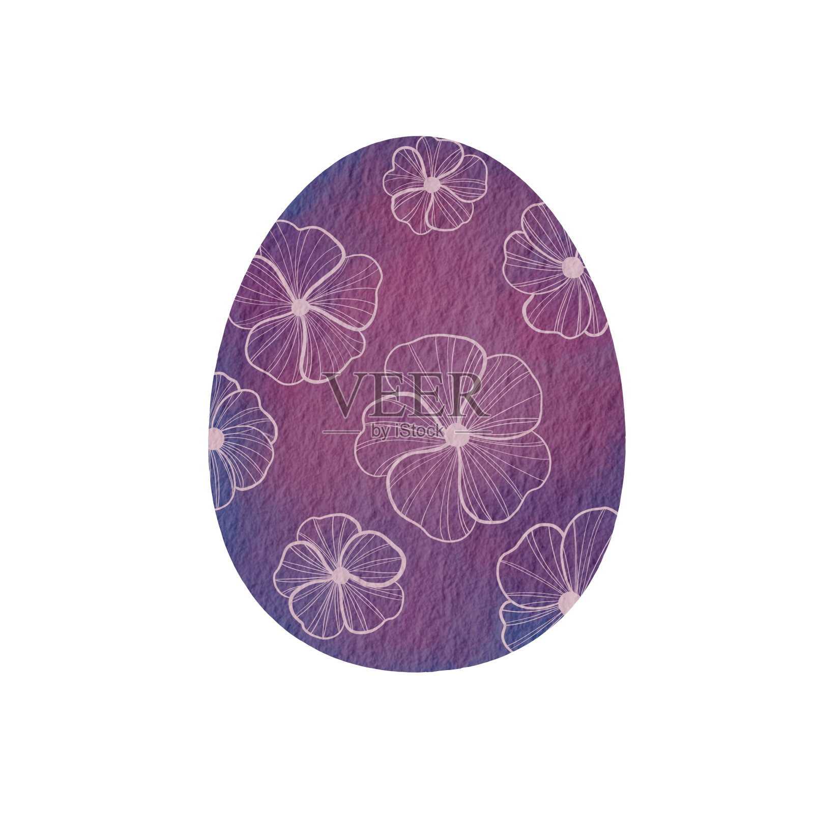 神话紫色复活节彩蛋与花纹理水彩背景装饰复活节。插画图片素材