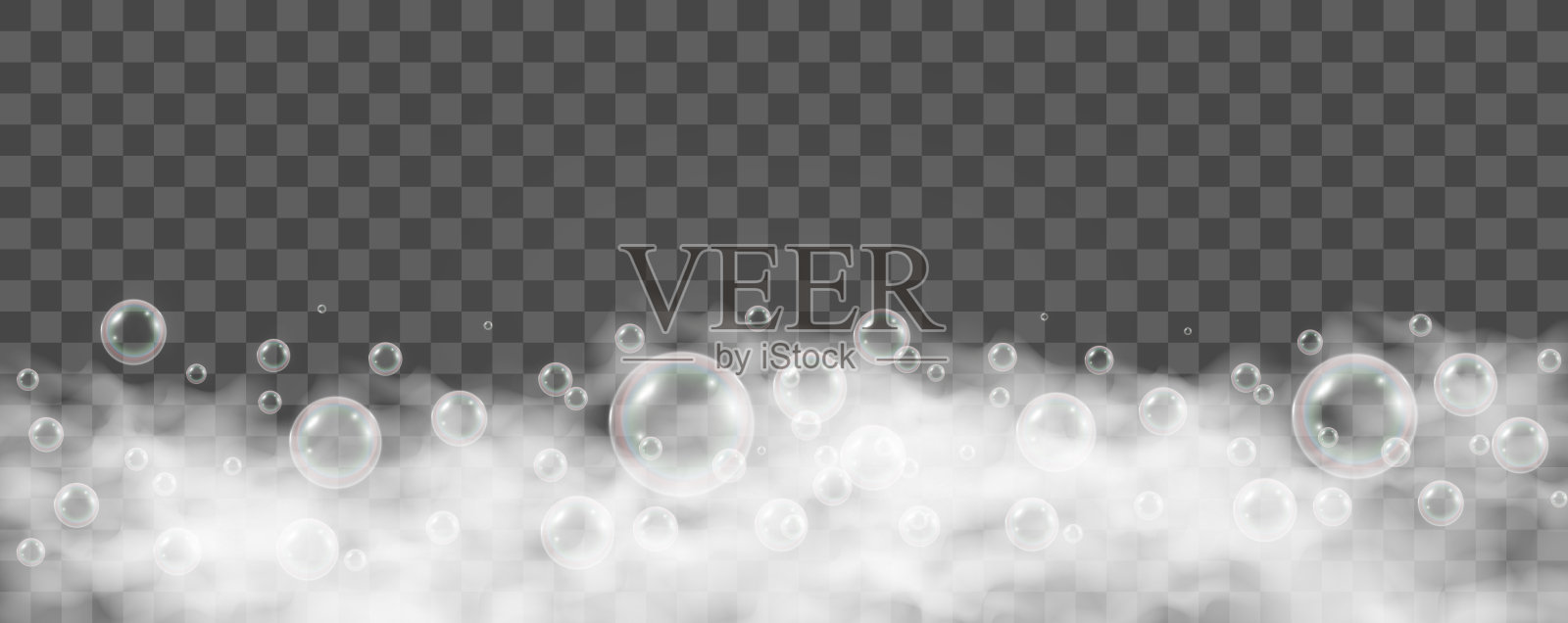 透明背景上有气泡。肥皂泡沫矢量插图。插画图片素材