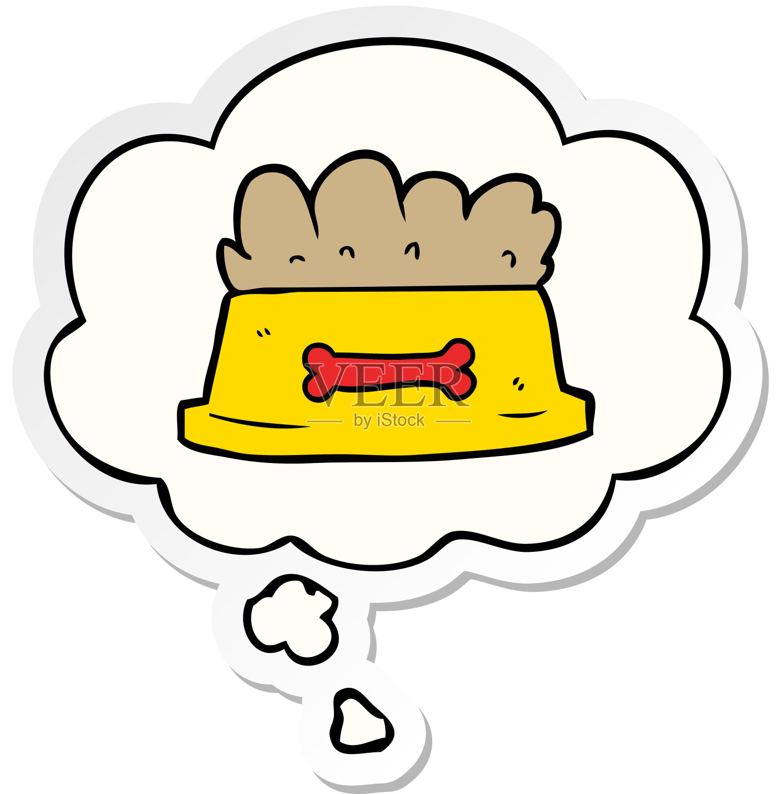 卡通碗的狗粮与思想泡泡作为印刷贴纸插画图片素材