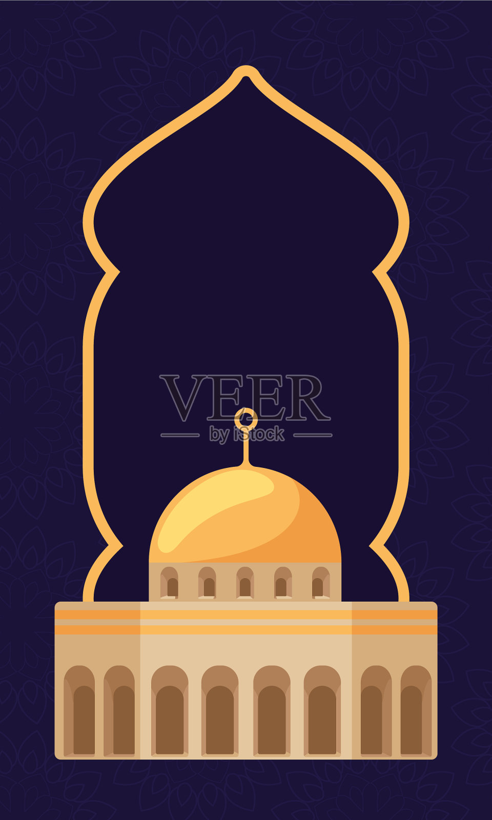 画框中的金色清真寺插画图片素材