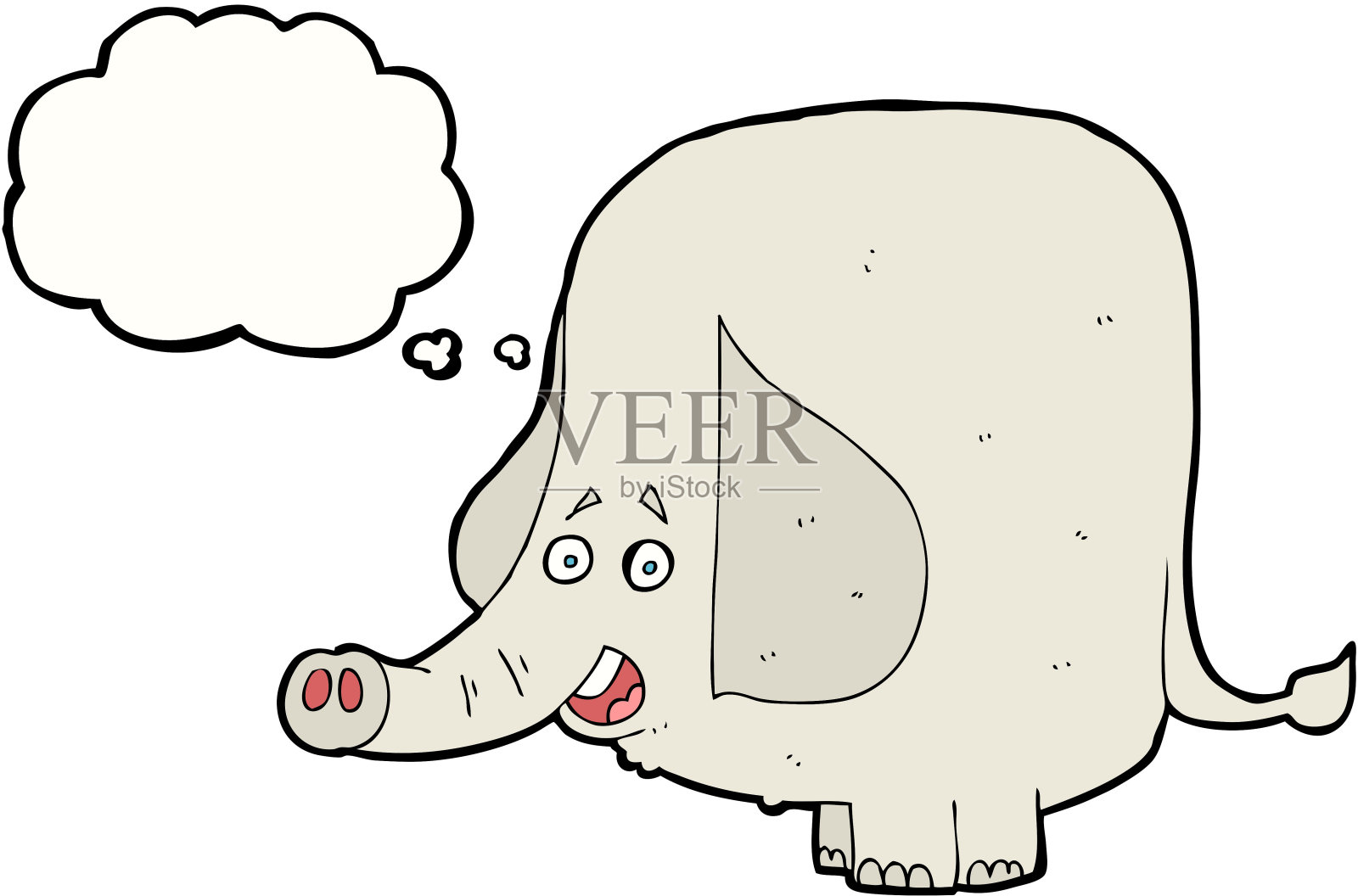 卡通快乐大象与思想泡泡插画图片素材