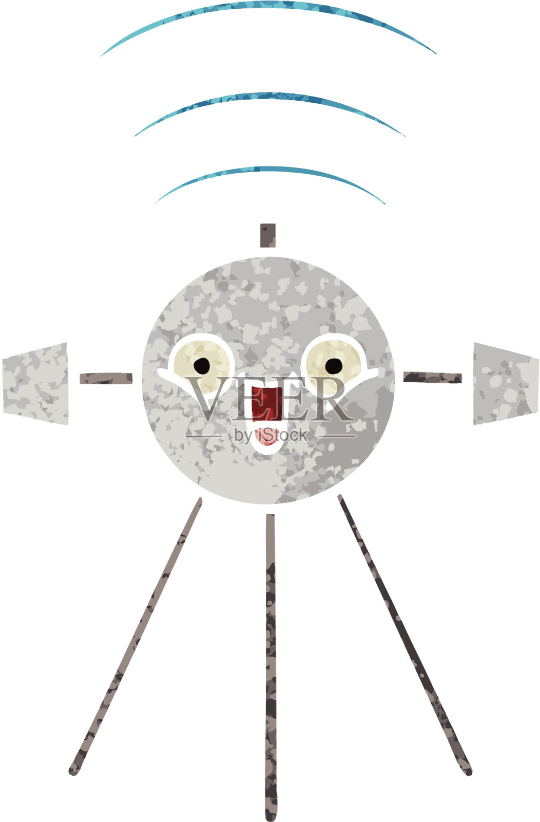 一颗卫星的复古插图风格卡通插画图片素材