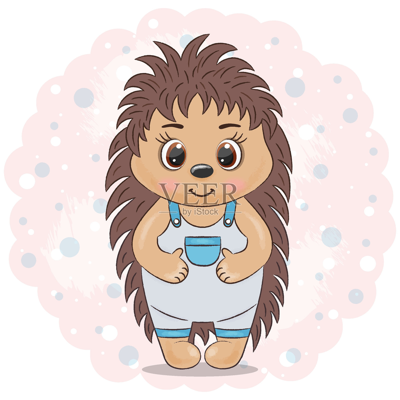 可爱的刺猬在蓝色的衣服上粉红色的背景设计元素图片