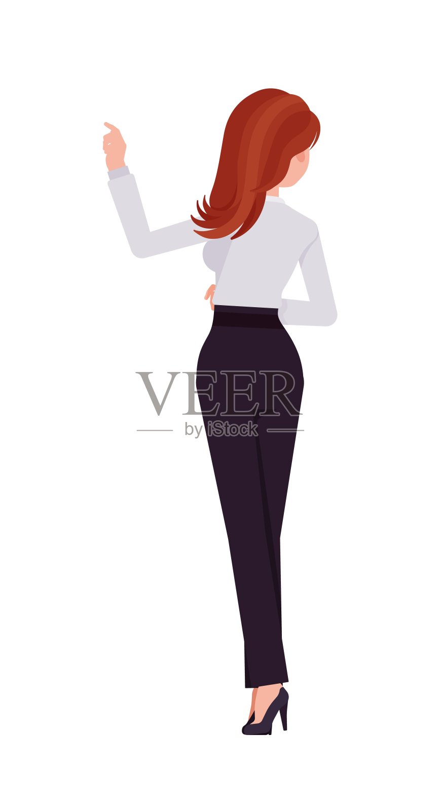 商务女性，助理管理顾问，站着摆姿势，后面插画图片素材