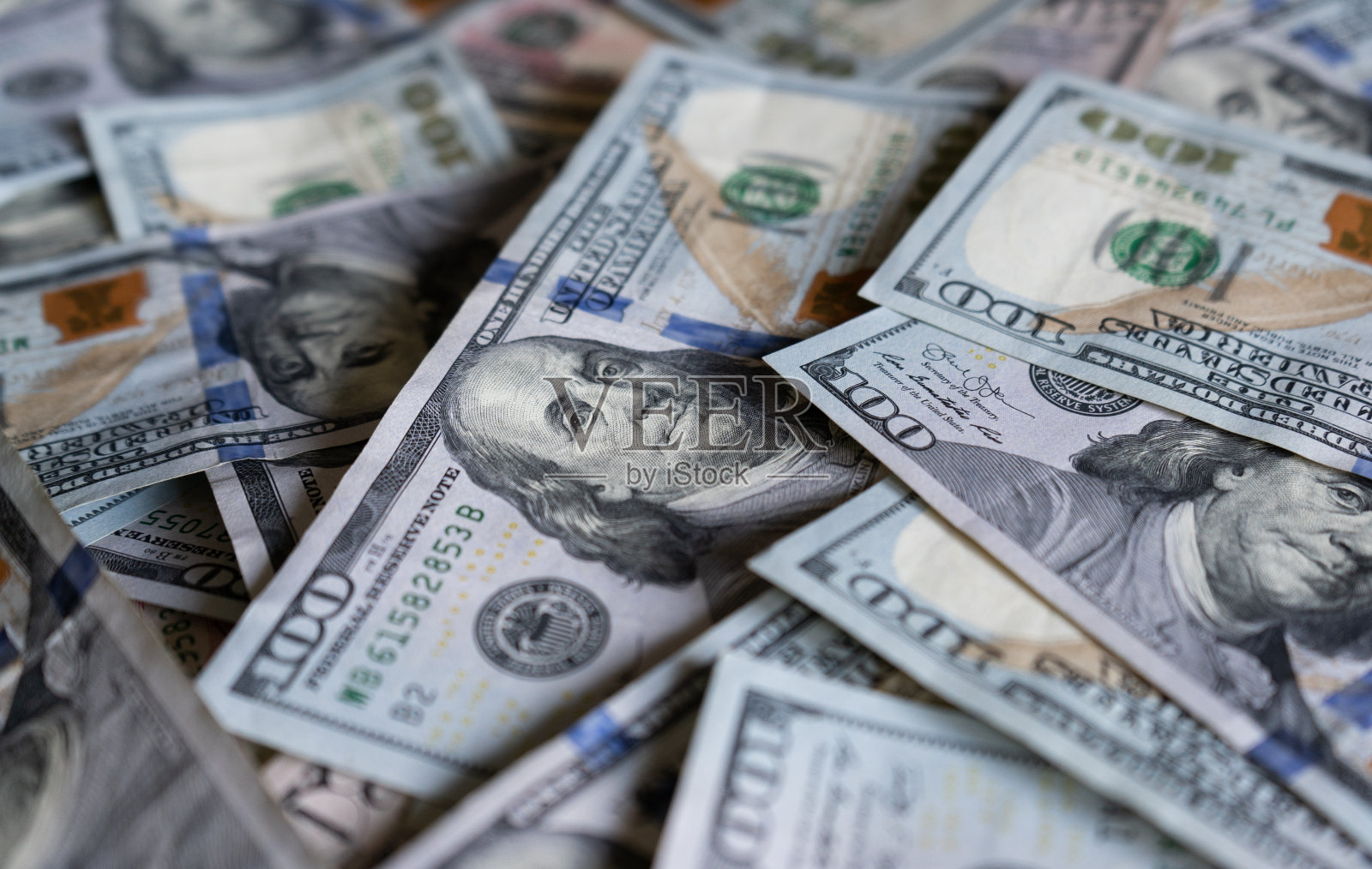 一百美元钞票。美钞。照片摄影图片