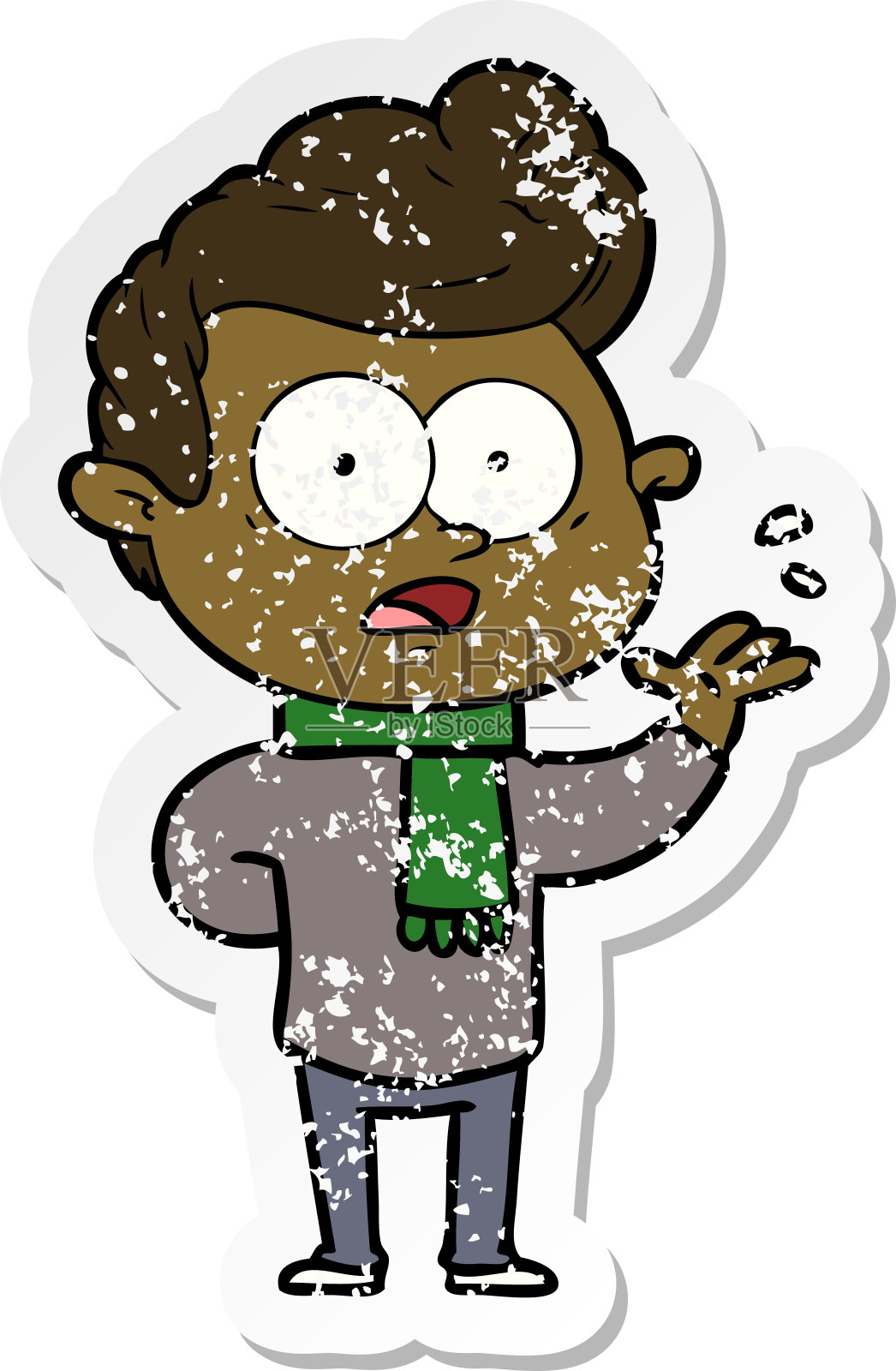 卡通凝视男人的复古贴纸插画图片素材