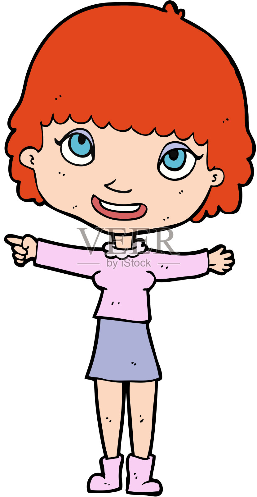 卡通快乐女人指指点点插画图片素材