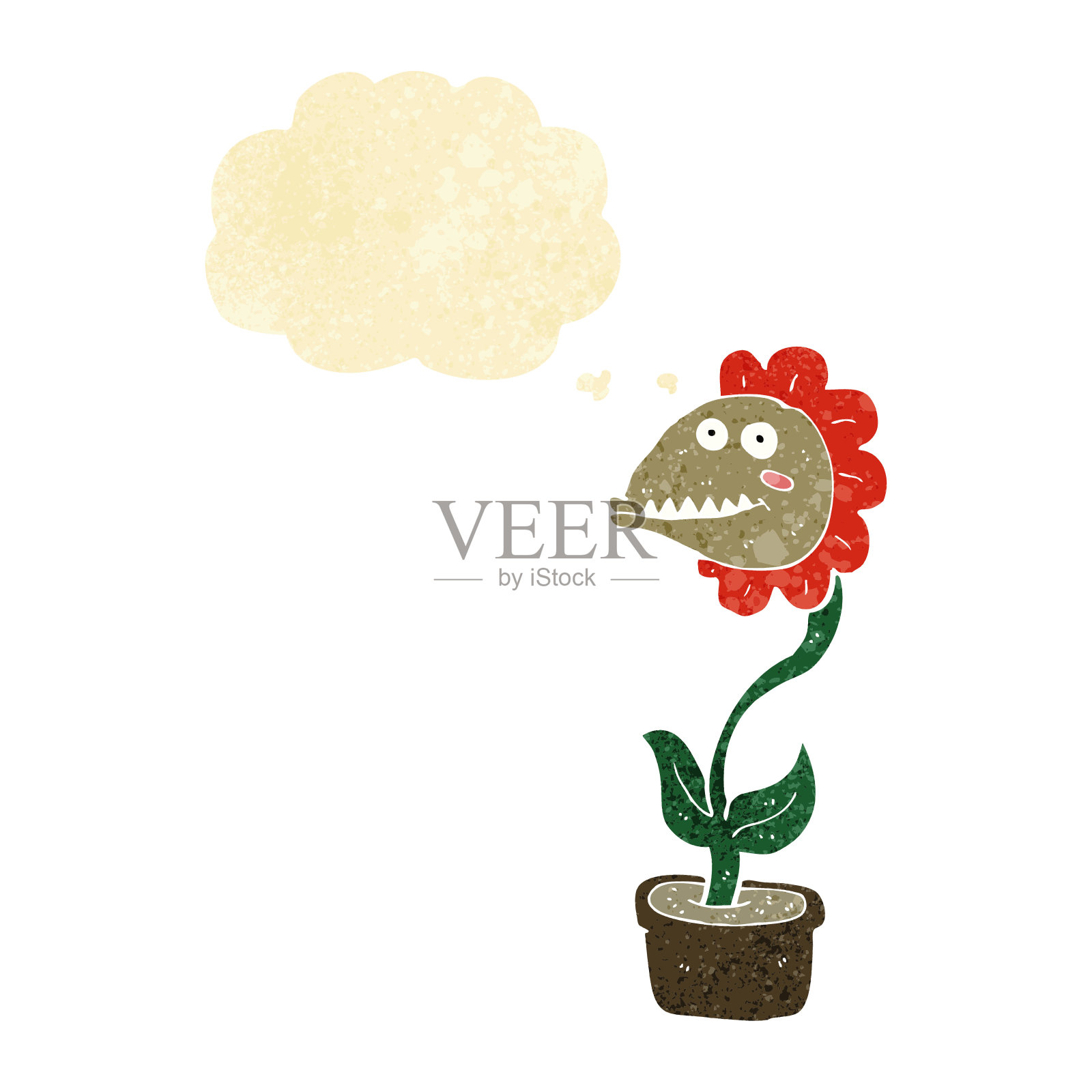 带有思想泡泡的卡通怪物植物插画图片素材