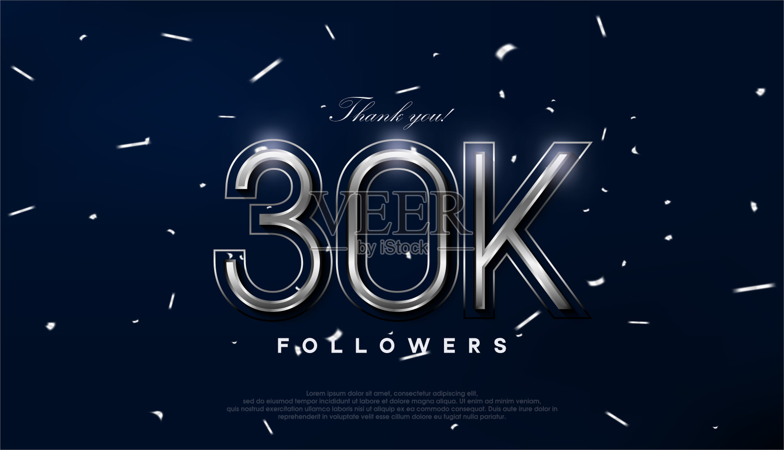 蓝色银色设计，欢迎3万名追随者庆祝。插画图片素材