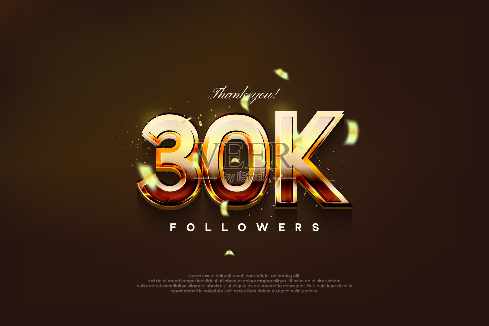 现代设计，闪亮的金色，感谢3万粉丝。插画图片素材