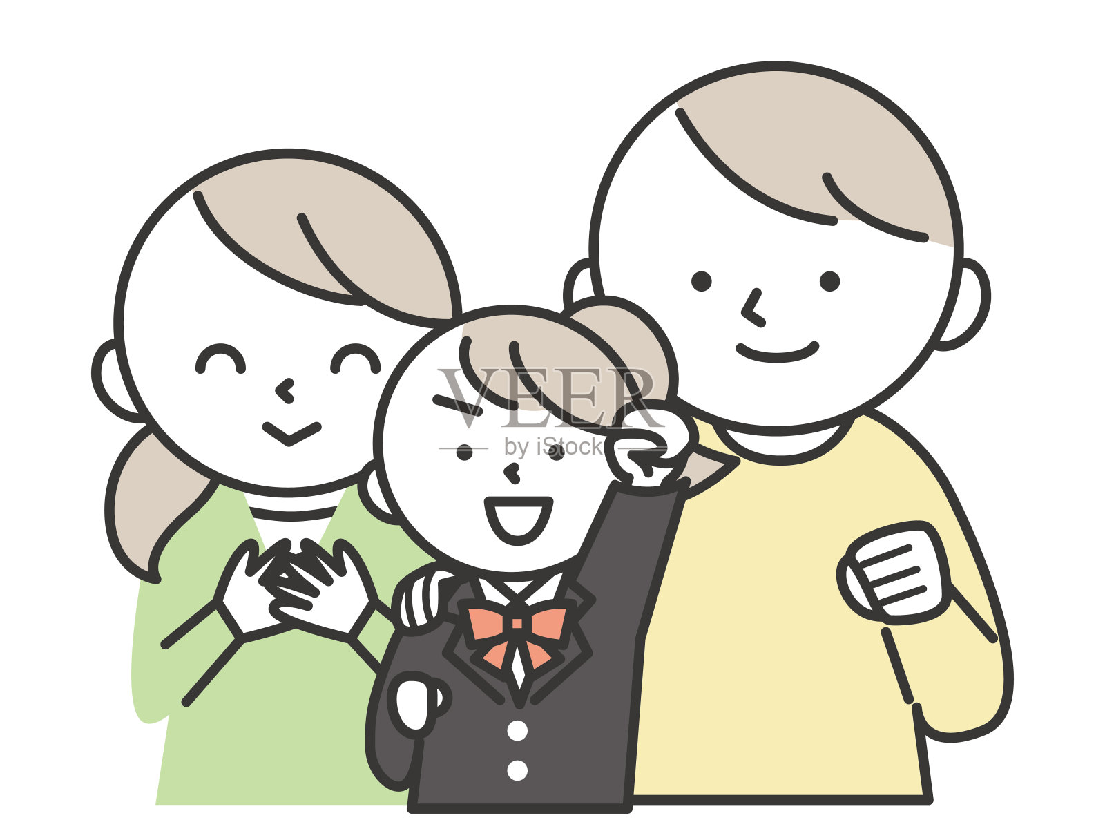 一个穿着运动制服的微笑女学生和她的父母。插画图片素材