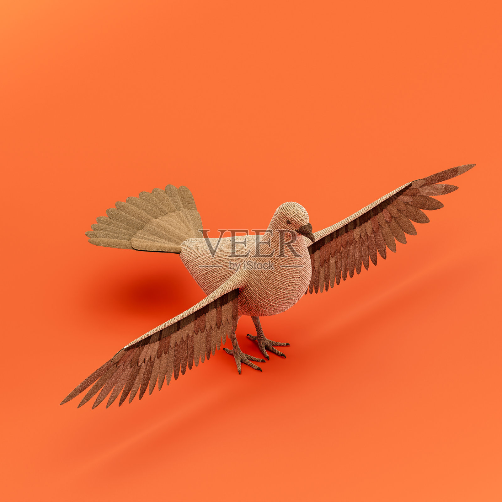 鸽子娃娃，布制的填充鸟，单鸟从等距视图，手工动物，3d渲染照片摄影图片