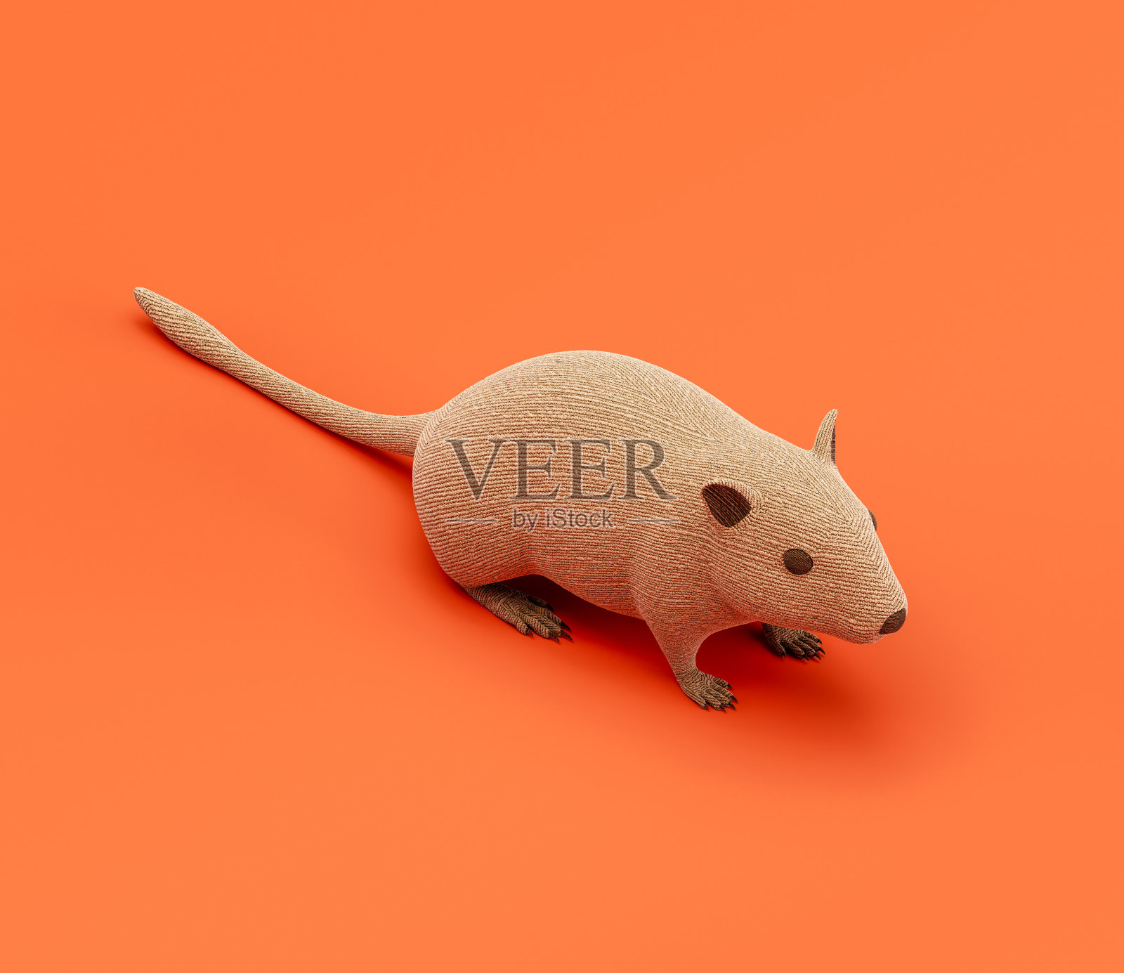 沙鼠娃娃，棕色布填充动物，家畜等距视图，手工宠物，3d渲染照片摄影图片