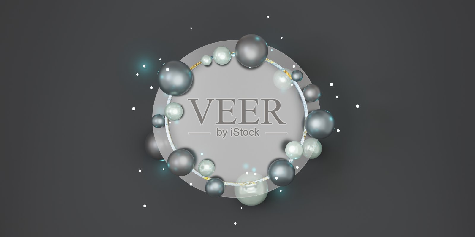 玻璃框架文字和图片与珠子和珍珠3d插图现代装饰背景照片摄影图片