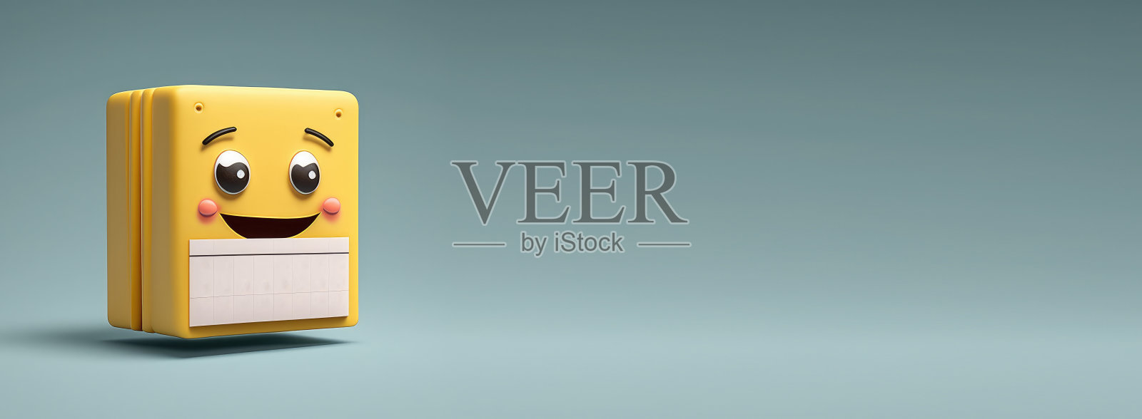 可爱的卡通俏皮小日历与快乐的表情。有复制空间的人物。空平面背景。照片摄影图片