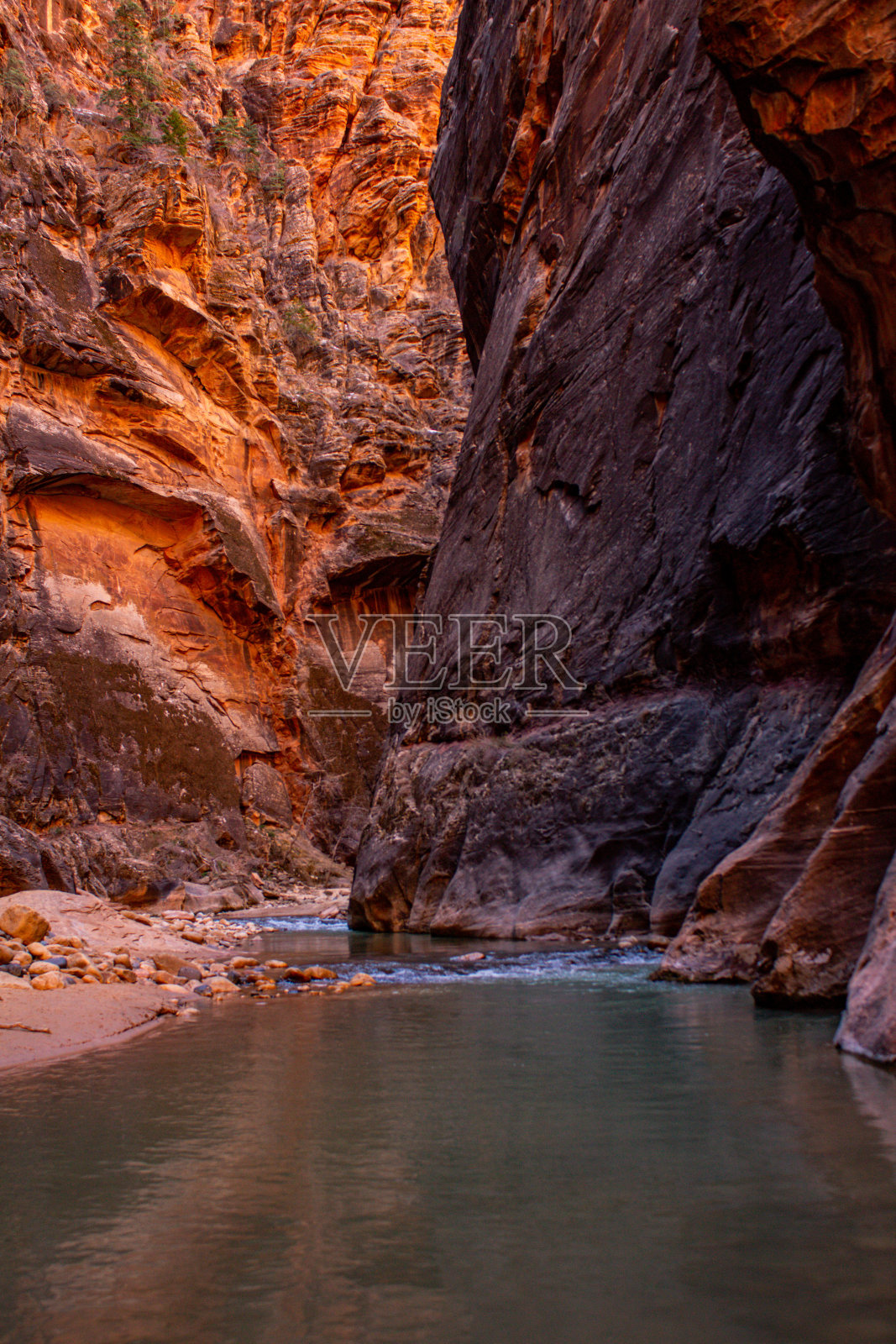 徒步在锡安国家公园的狭窄照片摄影图片