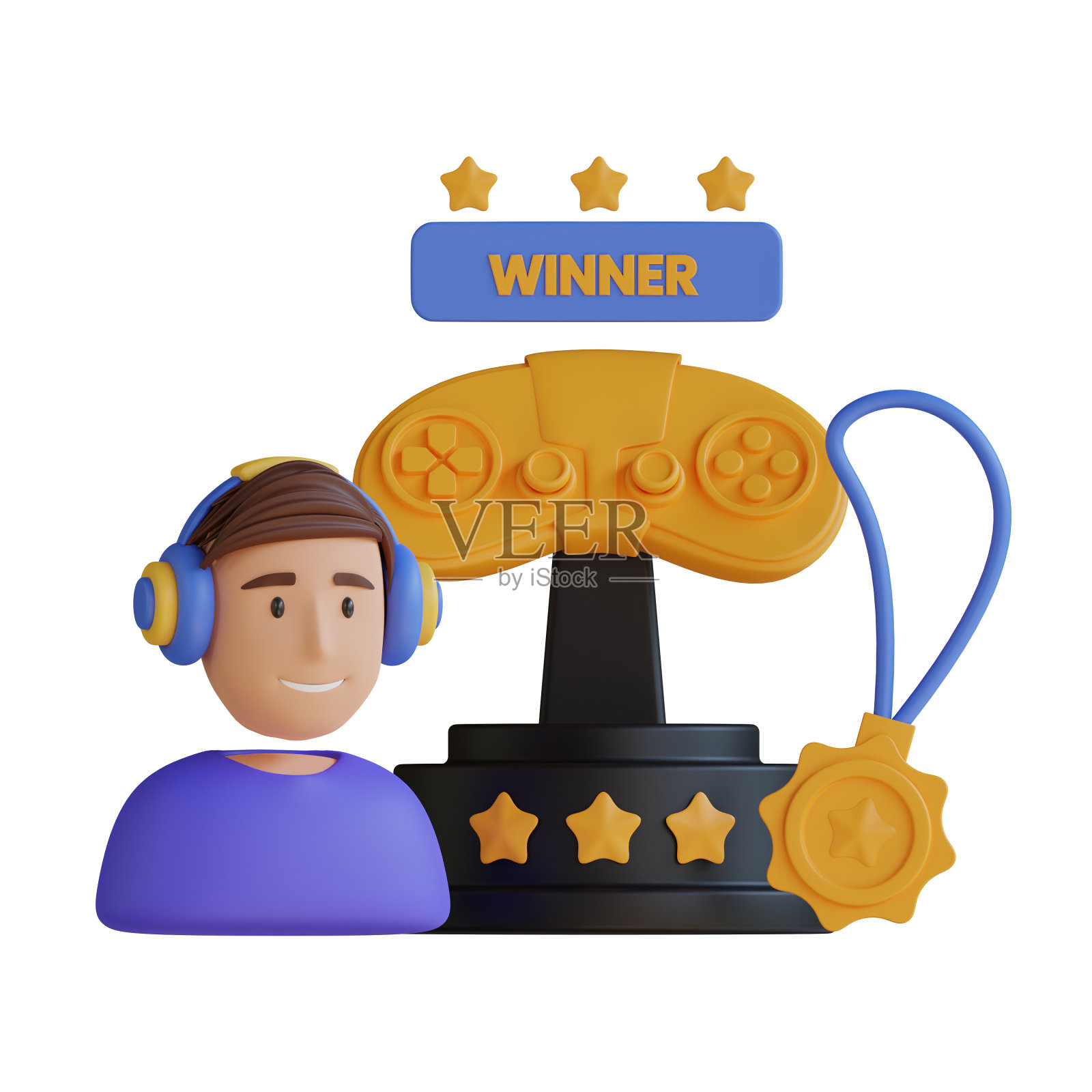 三维插图奖杯的目标征服者的电子竞技游戏照片摄影图片