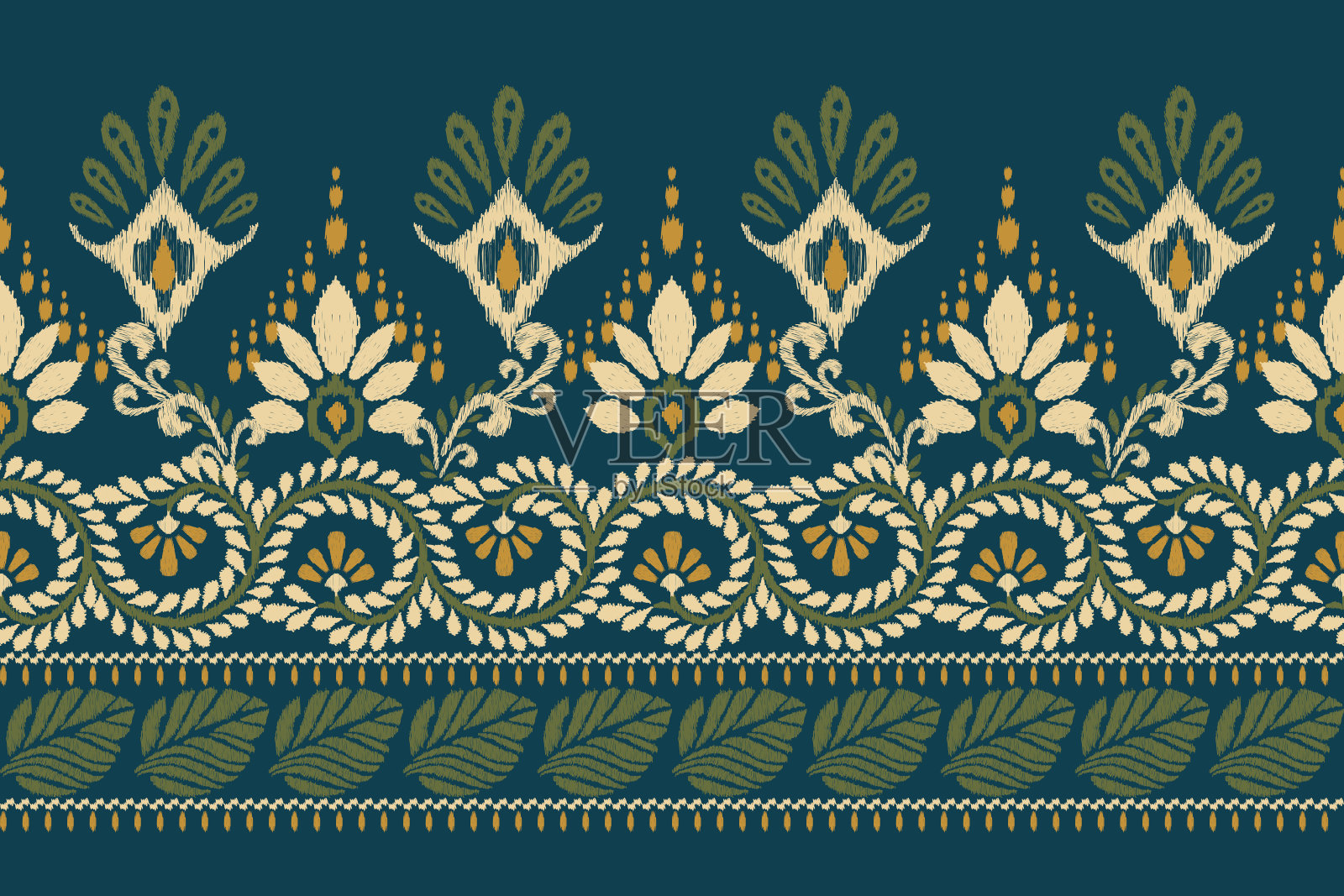 伊卡特花涡纹刺绣插画图片素材