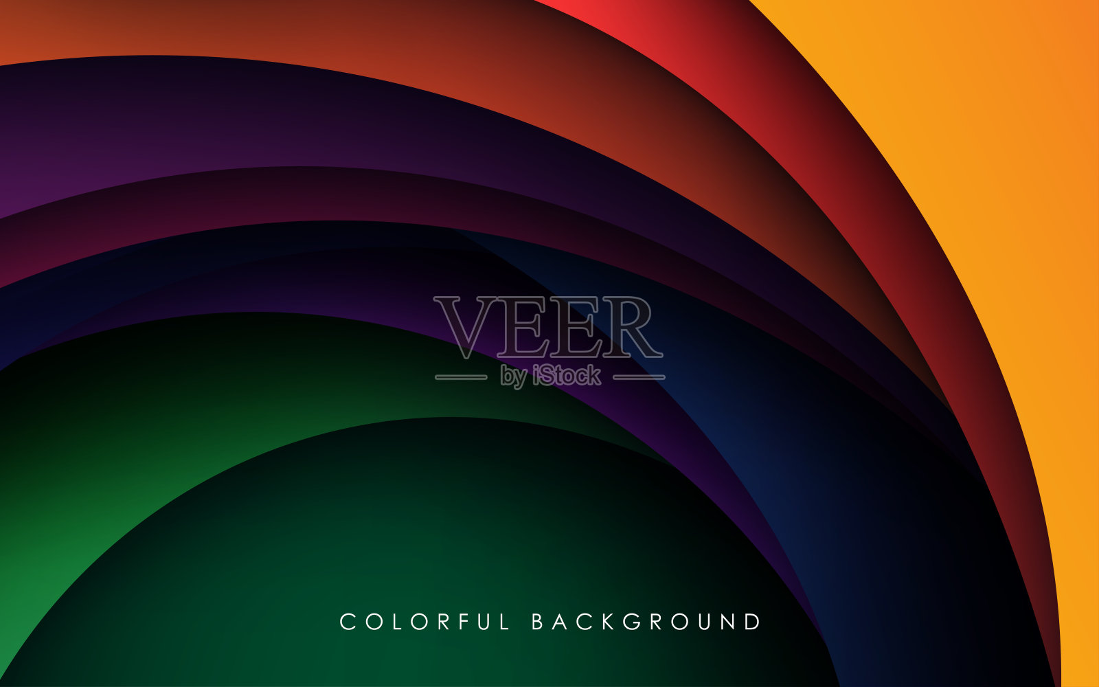 多色抽象红橙绿紫黄彩色渐变波浪剪纸重叠层背景。eps10向量插画图片素材