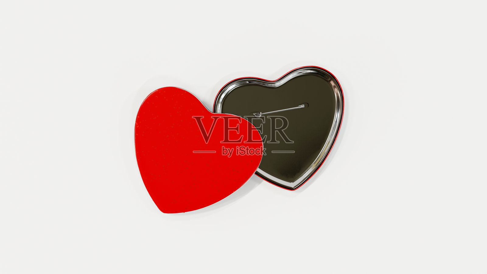 红心形状徽章别针模型在白色背景。照片摄影图片