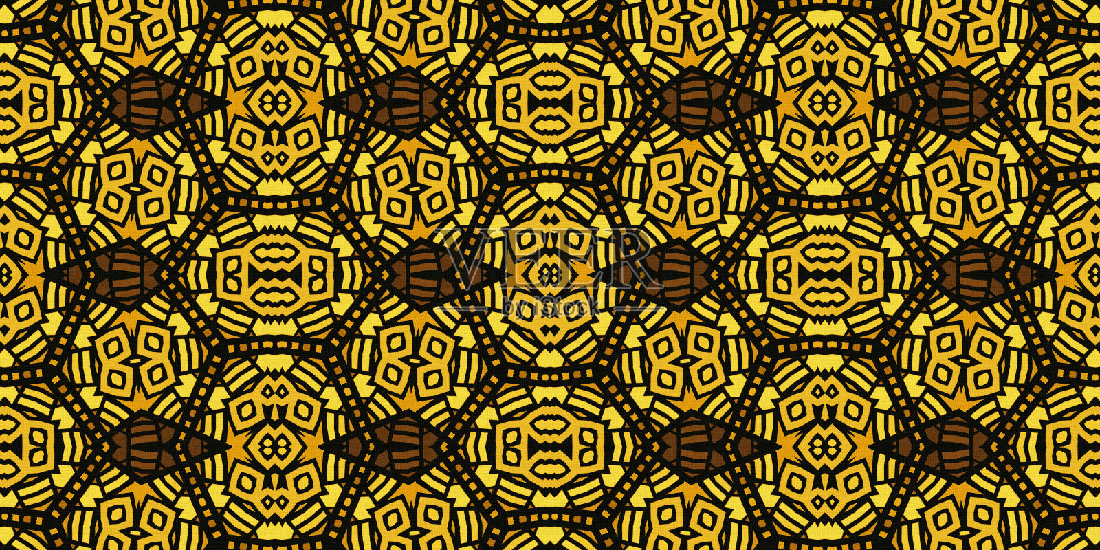 纹理无缝的非洲图案，护身符和项链，彩色图像，金黄色，橙色和棕色，几何形状，图形设计，插图插画图片素材