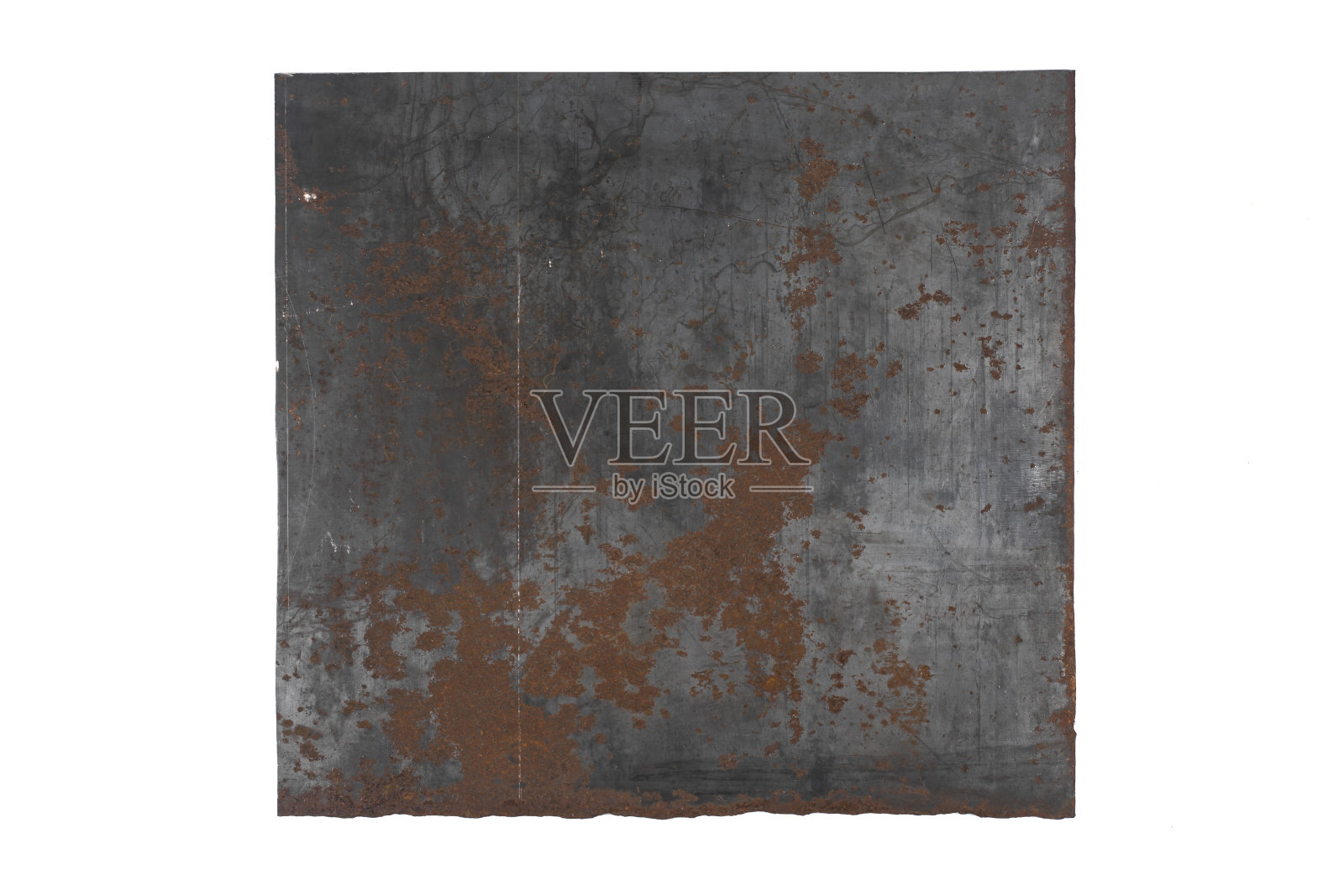 生锈的金属板孤立在白色背景上。照片摄影图片