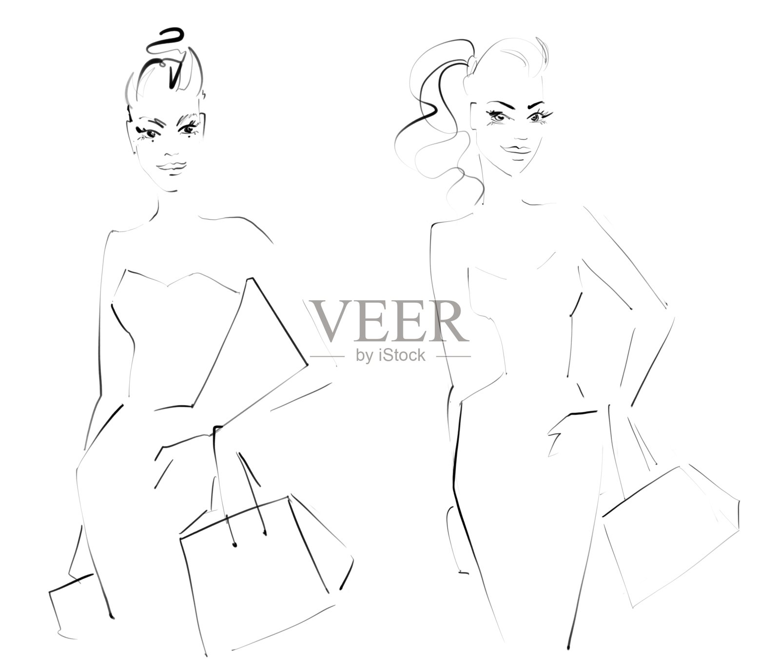 购物。拿包的女士插画图片素材