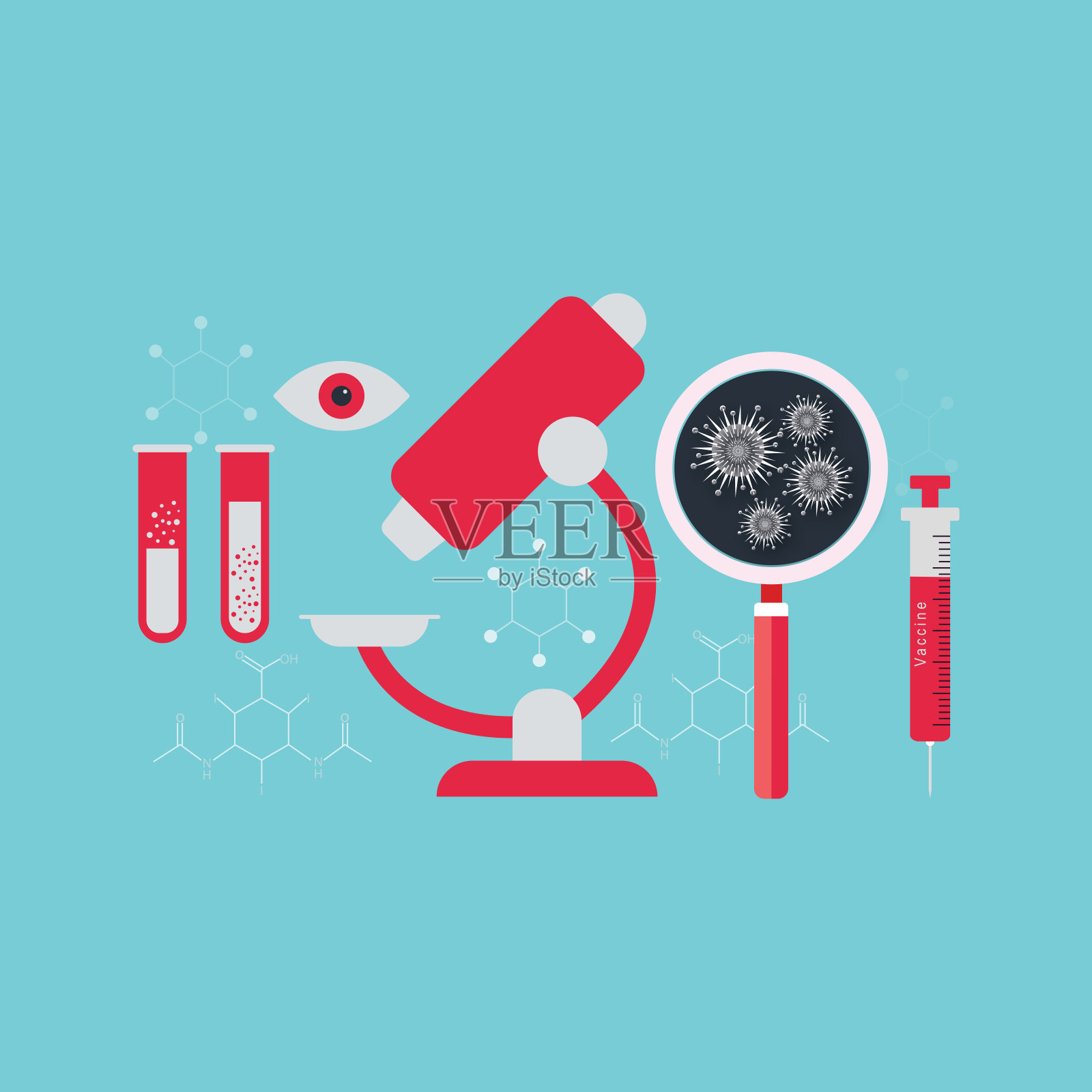 实验室的研究发展，在实验室的科学家，化学研究人员与实验室设备插画图片素材