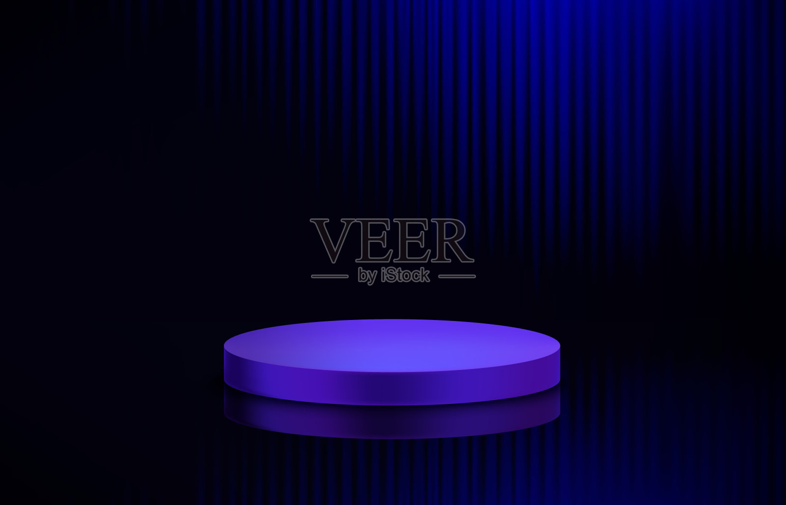 明亮的空深蓝色内部与讲台。设计模板。三维矢量背景插画图片素材