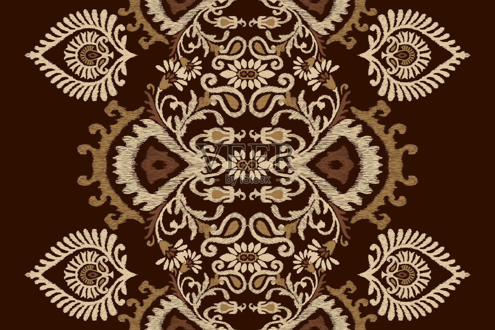 伊卡特花涡纹刺绣插画图片素材