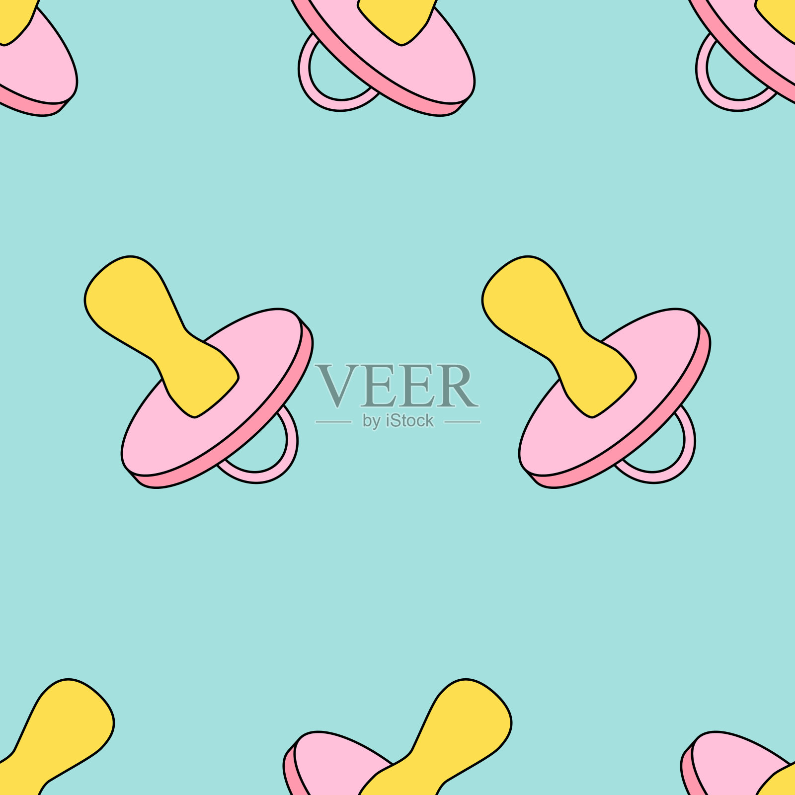 婴儿奶嘴可爱无缝图案婴儿淋浴性别派对邀请卡育儿室装饰海报插画图片素材